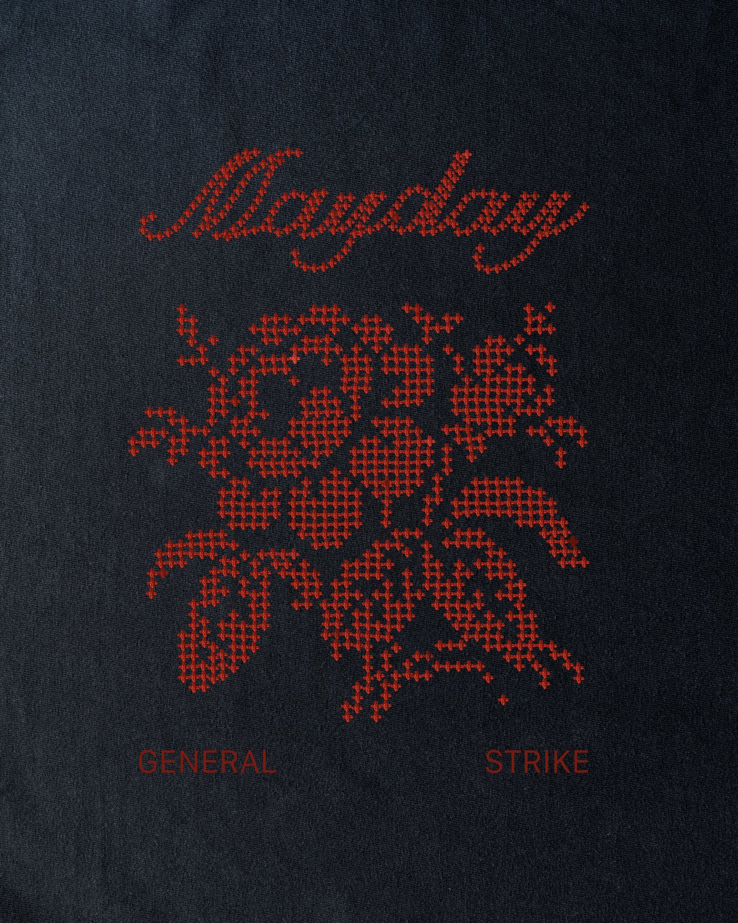 General Strike | Graphic Cross-Stitch T-Shirt in Black
