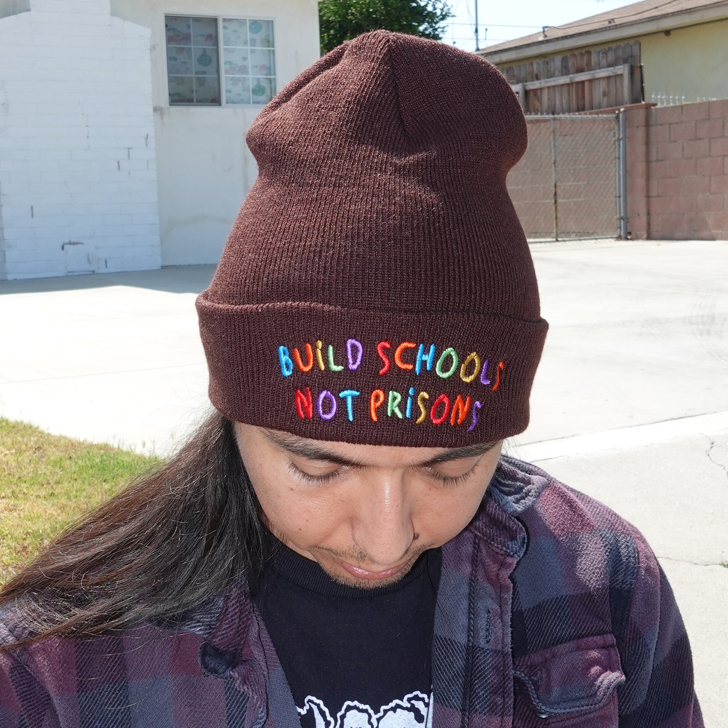 Build Schools Not Prisons | Cuffed Beanie - Brown