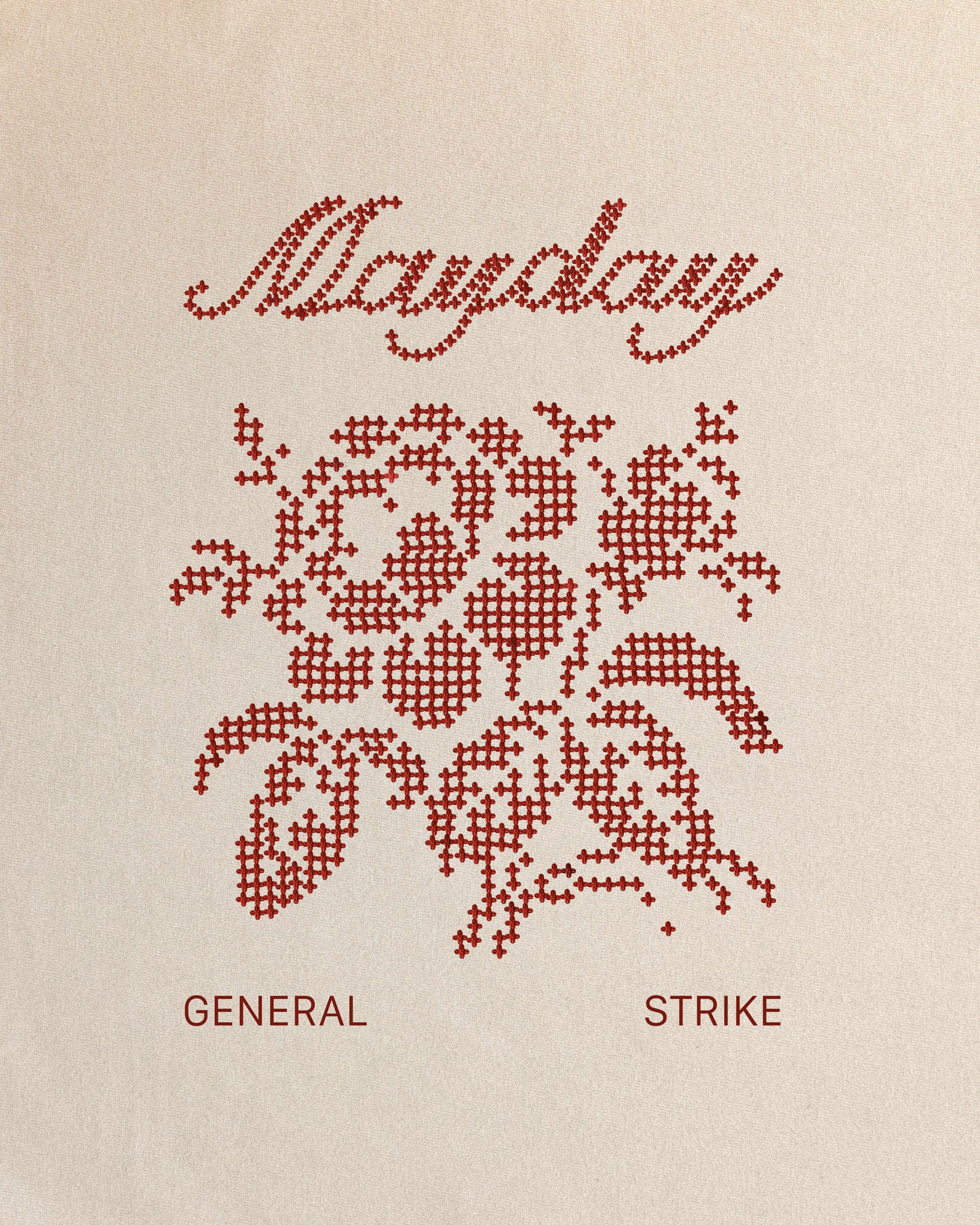 General Strike | Graphic Cross-stitch T-Shirt in Beige