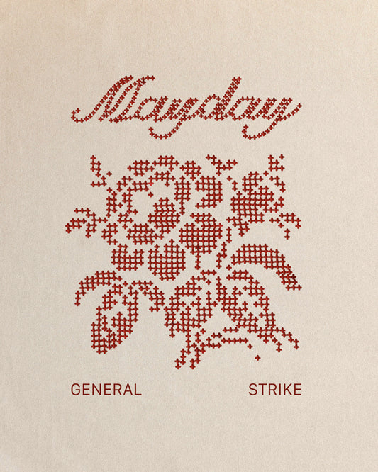 General Strike | Graphic Cross-stitch T-Shirt in Beige