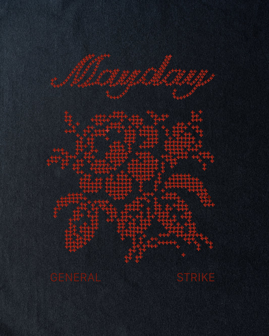 General Strike | Graphic Cross-Stitch T-Shirt in Black